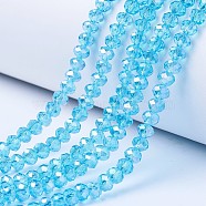 Electroplate Glass Beads Strands, AB Color Plated, Faceted, Rondelle, Cyan, 8x6mm, Hole: 1mm, about 72pcs/strand, 16.14 inch(41cm)(X-EGLA-A034-T8mm-B14)