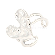 Brass Heart Open Cuff Rings, Lead Free & Cadmium Free, Platinum, US Size 8 1/2(18.5mm)(RJEW-Q781-13P)