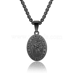 Saint Christopher Pendant Men's Stainless Steel Necklace Titanium Steel Men's Jewelry.(EO9724-3)