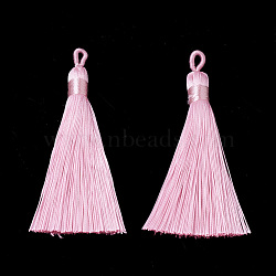 Polyester Tassel Big Pendants Decoration, Pearl Pink, 80~90x8.5~9mm, Hole: 4x6mm(AJEW-S059-18)