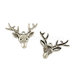 Tibetan Style Alloy Christmas Reindeer/Stag Pendant Rhinestone Settings, Cadmium Free & Lead Free, Antique Silver, Fit for 1mm rhinestone, 33x36.7x4mm, Hole: 2mm, about 172pcs/500g(TIBEP-Q043-342-RS)