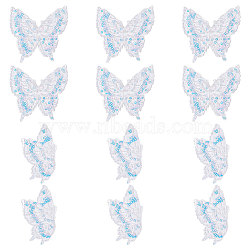 12Pcs 2 Style Butterfly Laser Effect Sequin Appliques, AB Color Paillette Embroidered Organza Appliques, for Bridal Dress, White, 8.4~9.1x5.1~9.1x0.1cm, 6pcs/style(PATC-GF0001-10)