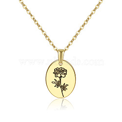 Brass Birth Month Flower Pendant Necklace, Floral Dainty Jewelry for Women, October Marigold, 17.72 inch(45cm)(HUDU-PW0001-034J-1)