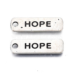 Tibetan Style Alloy Pendants, Cadmium Free & Lead Free, Rectangle with Word Hope, Antique Silver, 22x6.5x1mm, Hole: 2mm, about 1250pcs/1000g(TIBEP-N008-148)