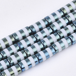 Electroplate Glass Beads Strands, Column with Stripe, Cadet Blue, 19.5~20x10mm, Hole: 1.4mm, about 15pcs/strand, 11.81 inch(30cm)(EGLA-S177-04C)