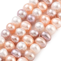 Natural Cultured Freshwater Pearl Beads Strands, Potato, Light Salmon, 6~7mm, Hole: 0.6mm, about 29pcs/strand, 6.69 inch(17cm)(PEAR-C003-12J)