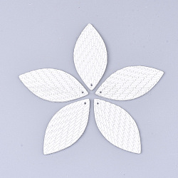 Eco-Friendly Cowhide Leather Big Pendants, Leaf, White, 44x21x1mm, Hole: 1.5mm(FIND-S301-27C-01)