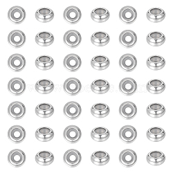 201 Stainless Steel Beads, with Rubber Inside, Slider Beads, Stopper Beads, Rondelle, Stainless Steel Color, 10x4.5mm, Hole: 3mm, 50pcs/box(STAS-UN0043-21)