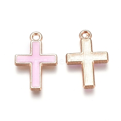 Alloy Enamel Pendants, Cross, Golden, Pink, 16.5x11x1.5mm, Hole: 1.4mm, 10pcs/Bag(ENAM-TAC0002-03C)