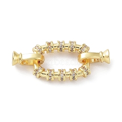 Rack Plating Brass Pave Clear Cubic Zirconia Fold Over Clasps, Cadmium Free & Lead Free, Long-Lasting Plated, Oval, Golden, Oval: 14x20x4mm, Clasps: 10.5x6.5x5mm, Inner Diameter: 3.5mm(KK-M265-07G)