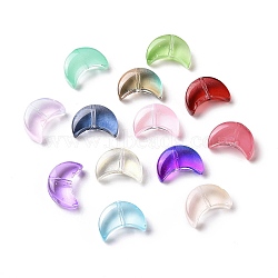 Transparent Spray Painted Glass Beads, Crescent Moon, Mixed Color, 14x9.5x5mm, Hole: 1mm(X-GLAA-I050-04)