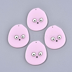 Acrylic Pendants, 3D Printed, Flat Round with Boy's face, Pearl Pink, 38.5x33x2mm, Hole: 1.5mm(KY-S163-216)