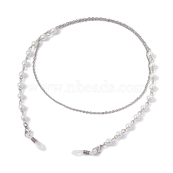 Glass Pearl Beaded Eyeglasses Chains, with 304 Stainless Steel Cable Chains, Stainless Steel Color, 770mm(AJEW-EH00388)
