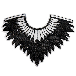 Polyester Glitter Computerized Embroidery Collar Trim, Clothes Sewing Applique Edge, Floral Lace False Collar DIY Accessory, Black, 410x550x3mm(DIY-WH20002-206A)