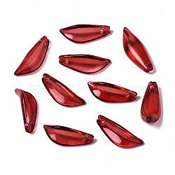 Transparent Spray Painted Glass Pendants, Leaf, Red, 21.5x8x5mm, Hole: 1.2mm(GGLA-S054-015A-02)