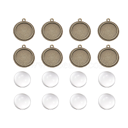 DIY Pendants Making, with Alloy Pendant Cabochon Settings and Clear Half Round Glass Cabochons, Flat Round, Antique Bronze, Cabochons: 16x8mm, Settings: 23x20.5x2mm, 2pcs/set(DIY-X0292-73AB)