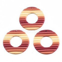 Handmade Polymer Clay Pendants, Donut, Brown, 40x39x3mm, Hole: 1.5~2mm(CLAY-N010-008E)
