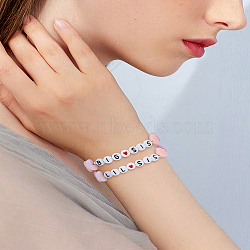 2Pcs 2 Styles Word Acrylic & Brass Heart Beaded Stretch Bracelets, for Best Friends Sister Announcement Gift, Colorful, Inner Diameter: 1-3/4 inch(4.3cm), 1pc/style(BJEW-LP0004-27)