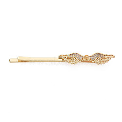 Brass Micro Pave Clear Cubic Zirconia Hair Bobby Pin Findings, for Half Drilled Bead, Nickel Free, Wing, Real 18K Gold Plated, 65x8x8mm, Fit For 0.7mm Half Drilled Bead(KK-S356-650-NF)