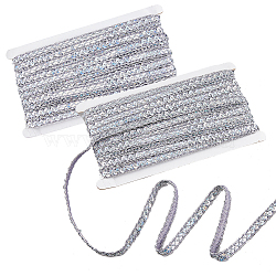 Sparkle Metallic Polyester Ribbon, Centipede Ribbon with PVC Plastic Paillette, Garment Accessories, Silver, 3/8 inch(11mm), about 14.22 Yards(13m)/Card(OCOR-WH0060-61A)
