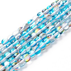 Synthetic Moonstone Beads Strands, Round, Deep Sky Blue, 6mm, Hole: 0.8mm, about 63pcs/strand, 14.57''~15.55''(37~39.5cm)(G-E573-02A-02)