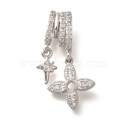 Brass Micro Pave Cubic Zirconia Pendants, Flower Charms, Platinum, 27.5x8x7mm, Hole: 5x4mm(KK-C085-11P)