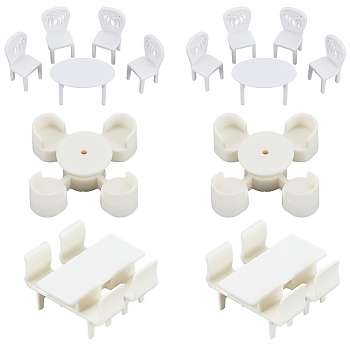 6 Sets 3 Style Mini Plastic Chairs and Table Miniature Display Decorations, for Dollhouse Furniture Accessories, Cornsilk, 11.5~21x12.5~32x11~25mm, 2 sets/style