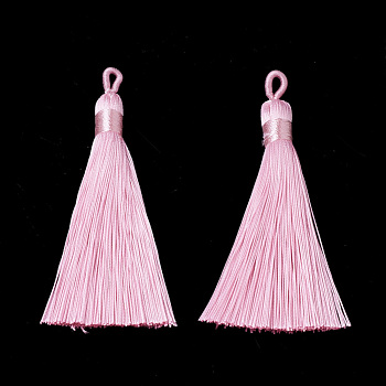 Polyester Tassel Big Pendants Decoration, Pearl Pink, 80~90x8.5~9mm, Hole: 4x6mm