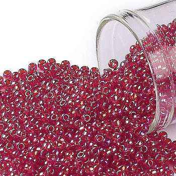 TOHO Round Seed Beads, Japanese Seed Beads, (165C) Transparent AB Ruby, 11/0, 2.2mm, Hole: 0.8mm, about 1110pcs/10g