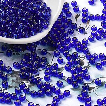 Glass Seed Beads, Silver Lined, Round Hole, Round, Dark Blue, 4x3mm, Hole: 1.2mm, 6429pcs/pound