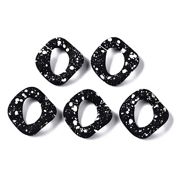 Spray Painted CCB Plastic Linking Rings, Quick Link Connectors, for Jewelry Chain Making, Twist, Black, 32x30x7mm, Inner Diameter: 11.5x17.5mm