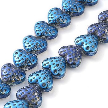 Electroplate Transparent Glass Beads Strands, Heart, Blue, 15x13mm, Hole: 1.2mm, about 50pcs/strand, 25.59''(65cm)