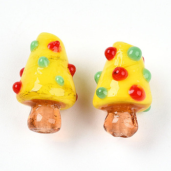 Handmade Lampwork Bumpy Beads, Mushroom Charms, Yellow, 17.5~20x11~14.5mm, Hole: 1~1.6mm