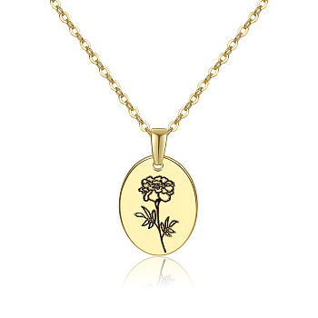 Brass Birth Month Flower Pendant Necklace, Floral Dainty Jewelry for Women, October Marigold, 17.72 inch(45cm)