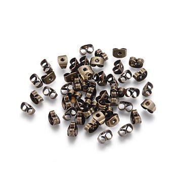 Iron Ear Nuts, Friction Earring Backs for Stud Earrings, Nickel Free, Antique Bronze, about 6mm long, 4mm wide, 3mm high, hole: 0.7~1.0mm