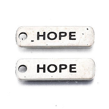 Tibetan Style Alloy Pendants, Cadmium Free & Lead Free, Rectangle with Word Hope, Antique Silver, 22x6.5x1mm, Hole: 2mm, about 1250pcs/1000g