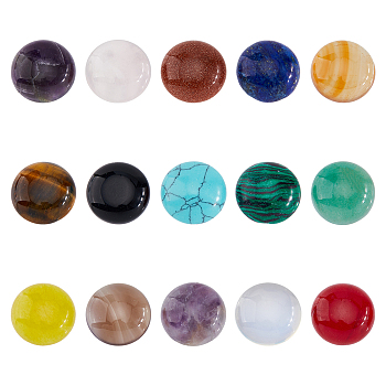 30Pcs 15 Styles Natural & Synthetic Mixed Gemstone Cabochons, Half Round/Dome, Mixed Dyed and Undyed, 16x6mm, 2pcs/style