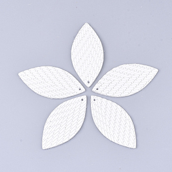 Eco-Friendly Cowhide Leather Big Pendants, Leaf, White, 44x21x1mm, Hole: 1.5mm