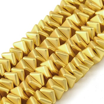 Matte Electroplated Synthetic Non-magnetic Hematite Beads Strands, Faceted Triangle Cut, Golden Plated, 7x7x3mm, Hole: 1.2mm, about 125pcs/strand, 15.75 inch(40cm)