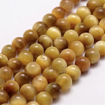 Natural Tiger Eye Bead Strands, Dyed & Heated, Round, Gold, 8mm, Hole: 1mm, about 44pcs/strand, 14.9 inch~15.1 inch