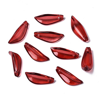 Transparent Spray Painted Glass Pendants, Leaf, Red, 21.5x8x5mm, Hole: 1.2mm