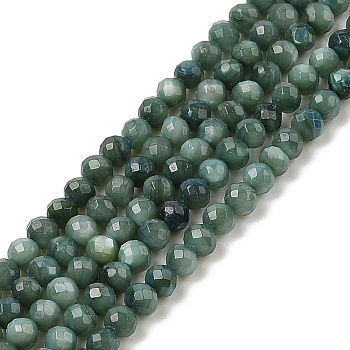 Natural Freshwater Shell Dyed Beads Strands, Faceted Round Beads, Teal, 4mm, Hole: 0.8mm, about 108pcs/strand, 15.35''(39cm)