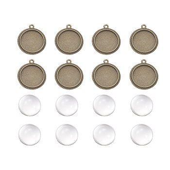 DIY Pendants Making, with Alloy Pendant Cabochon Settings and Clear Half Round Glass Cabochons, Flat Round, Antique Bronze, Cabochons: 16x8mm, Settings: 23x20.5x2mm, 2pcs/set