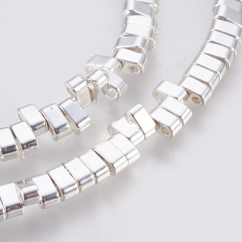 Electroplated Non-magnetic Synthetic Hematite Beads Strands, Grade AA, 2-Hole, Rectangle, Long-Lasting Plated, 925 Sterling Silver Plated, 4.5x2x2.5mm, Hole: 1mm, about 181pcs/strand, 16.29 inch(41.4cm)