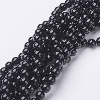 Natural Black Onyx Round Beads Strands, Grade A, Dyed, Black, 6mm, Hole: 1mm, about 63pcs/strand, 15.5 inch
