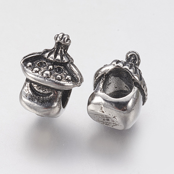 Ion Plating(IP) 304 Stainless Steel European Beads, Large Hole Beads, House, Antique Silver, 14.5x11x10mm, Hole: 5mm