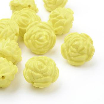 Opaque Acrylic Beads, Flower, Yellow, about 24mm long, 24mm wide, 20mm thick, Hole: 2mm, about 99pcs/500g