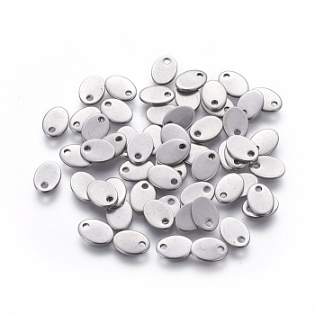 304 Stainless Steel Charms, Stamping Blank Tag, Oval, Stainless Steel Color, 7x5x0.9mm, Hole: 1mm