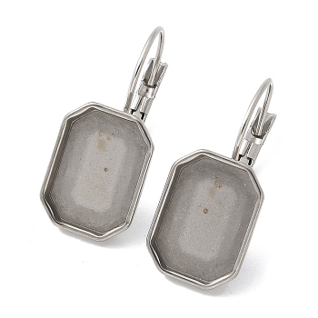 304 Stainless Steel Leverback Earring Finding, with Rectangle Tray, Stainless Steel Color, 27x12mm, Pin: 0.8mm