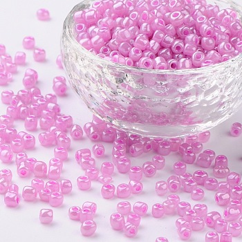 (Repacking Service Available) Glass Seed Beads, Ceylon, Round, Medium Orchid, 6/0, 4mm, Hole: 1.5mm, about 12g/bag